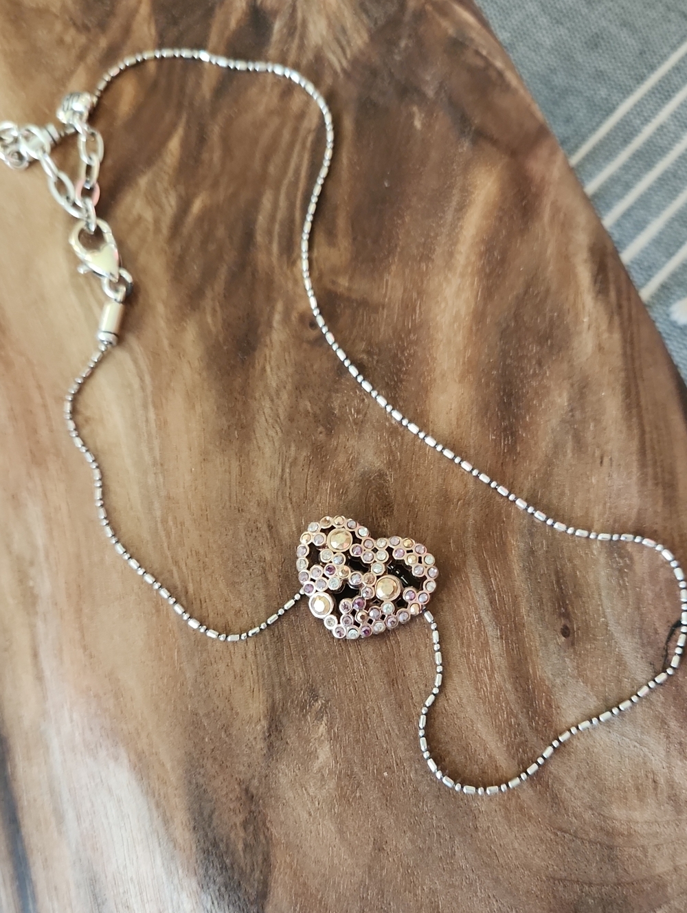 Brighton Silver Heart Pendant Necklace with Pink Crystal Accents